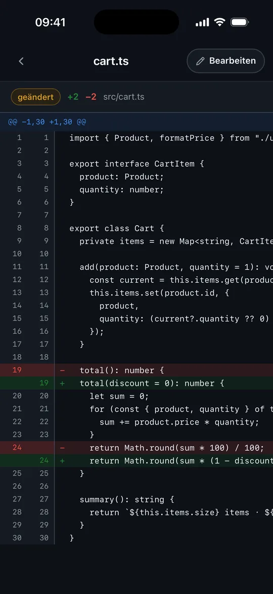 Diff vor dem Commit